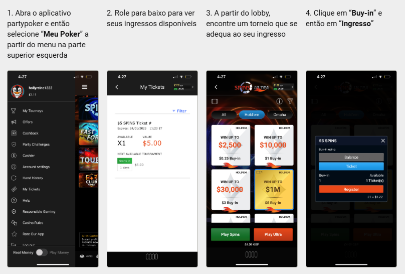 Guia partypoker ingressos mobile