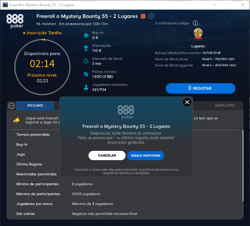 Registar Freeroll 888poker Portugal