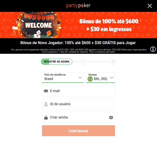 Cadastro PartyPoker