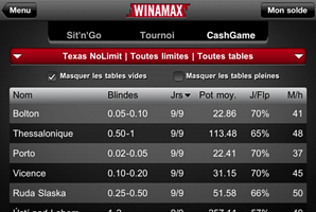 The Winamax.fr lobby shows information about the poker game and its players.