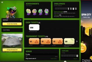 Information about the player's achievements and their stats at the Unibet poker mobile.