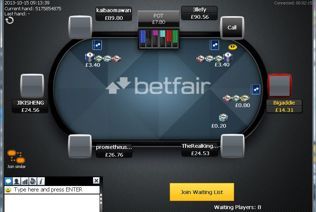 Poker players choosing their bets at Betfair table