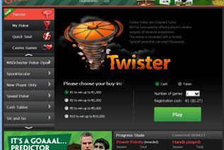 This is the Twister poker description and buy-in options available at PaddyPower Poker.