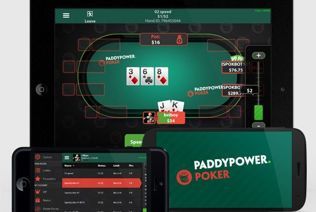 Poker players evaluate their poker cards after the flop is placed on the table in PaddyPower Poker app.