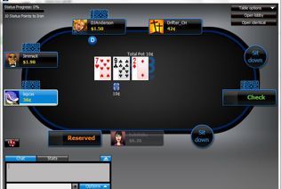 The flop is face up on the 888poker table.