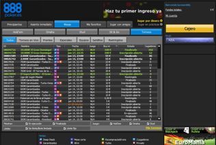 888 Poker es. tournament lobby with poker players and their scores.