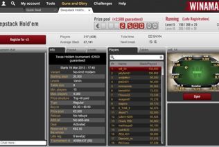 This is the Winamax Poker Tournament lobby with tournament dates and stats about the players.