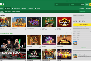 The Unibet Casino Homepage shows recommended games and Unibet picks to play.