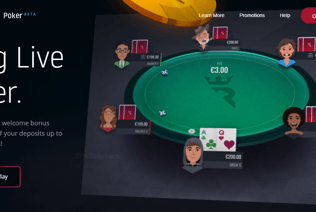 Run It Once Poker homepage shows a virtual poker table and a download poker game button.