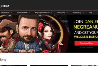 The GGPoker homepage invites the visitors to sign up to play poker games.