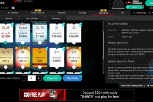 No Limit Hold'em poker game appears in the Spin and Go Tournaments in the PokerStars app lobby.