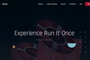 A Run It Once Poker slogan, experience Run It Once, appears on the poker page.