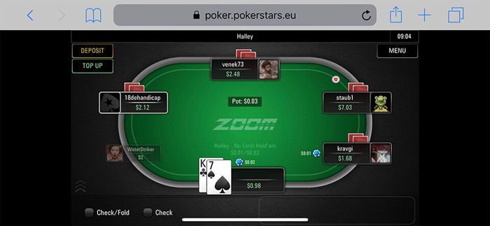 PokerStars Mobile ZOOM em navegador mobile