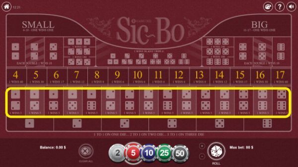 Two Dice Combination Bets in Sic Bo